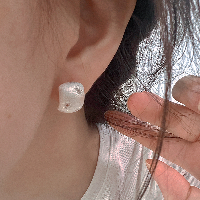 设计感韩版925银女拉丝方形耳钉