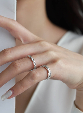 925银戒指女尾戒文艺简约指环