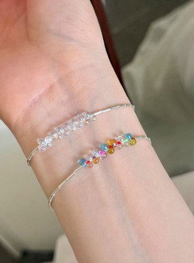 甜美可爱风彩色泡泡串珠手链女小众夏季清透简约琉璃手串ins手饰