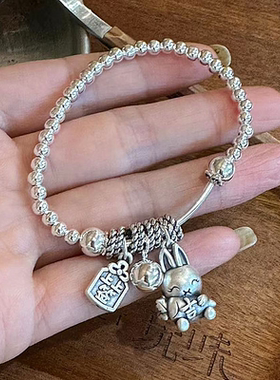 女纯银原创小众设计吊坠兔子手链