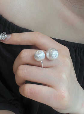 双球拉丝球戒指纯银轻奢女