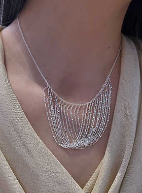 925纯银女网状流苏波光粼粼项链