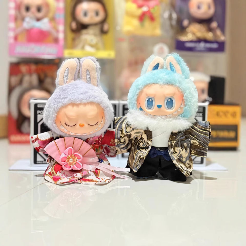 现货17cm拉布布labubu娃衣服装原创和服套装15cm棉花娃娃搪胶