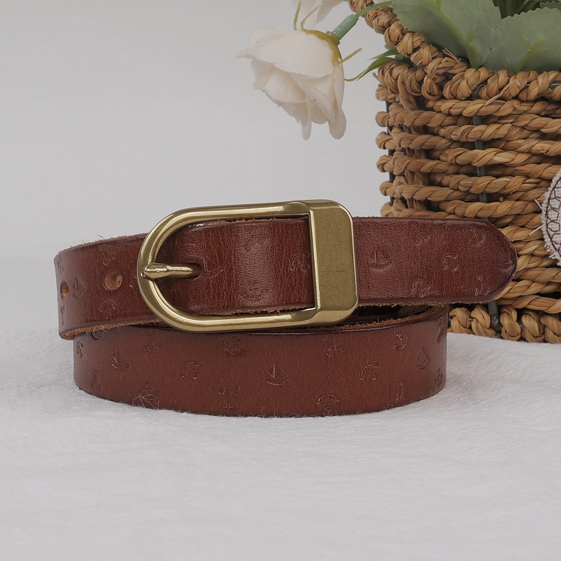 皮带女真皮细复古手工窄头层纯牛皮装饰配裙子简约百搭牛仔裤腰带