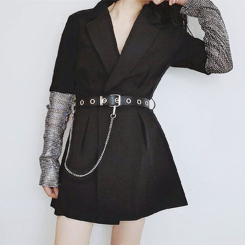 嘻哈ins蝴蝶制服免打孔链条腰带