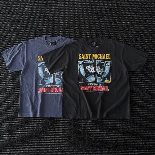 Saint Michael Mdem别针牙齿印花LOGO青年男女小众做旧水洗短袖T
