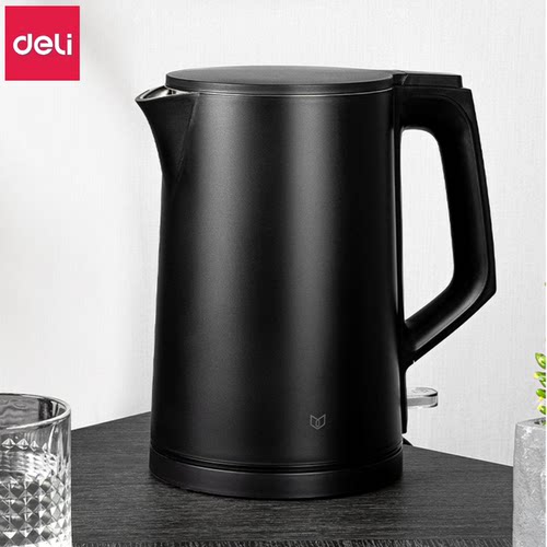 得力304不锈钢电热水壶双层1.7L