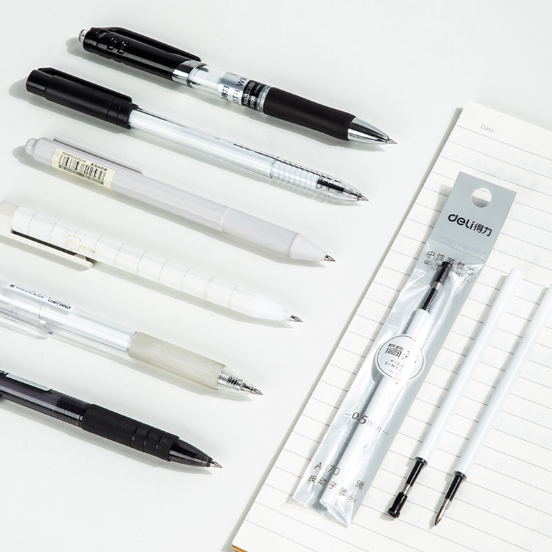 25개 이상 구매시 무료배송 델리 A870 젤펜 리필 스프링 헤드 푸시펜 리필 블랙 0.5MM 화이트 로드 리필