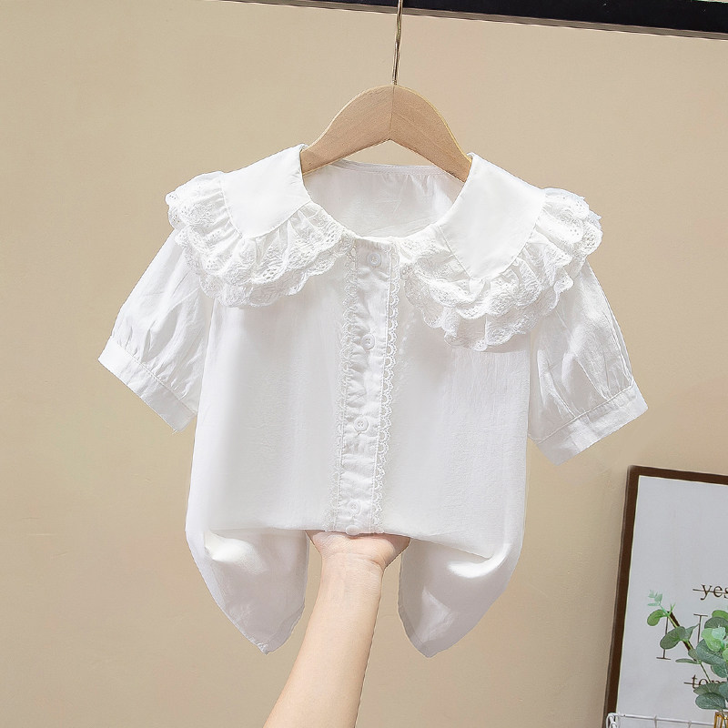 女童衬衣短袖夏季纯棉白衬衫校服