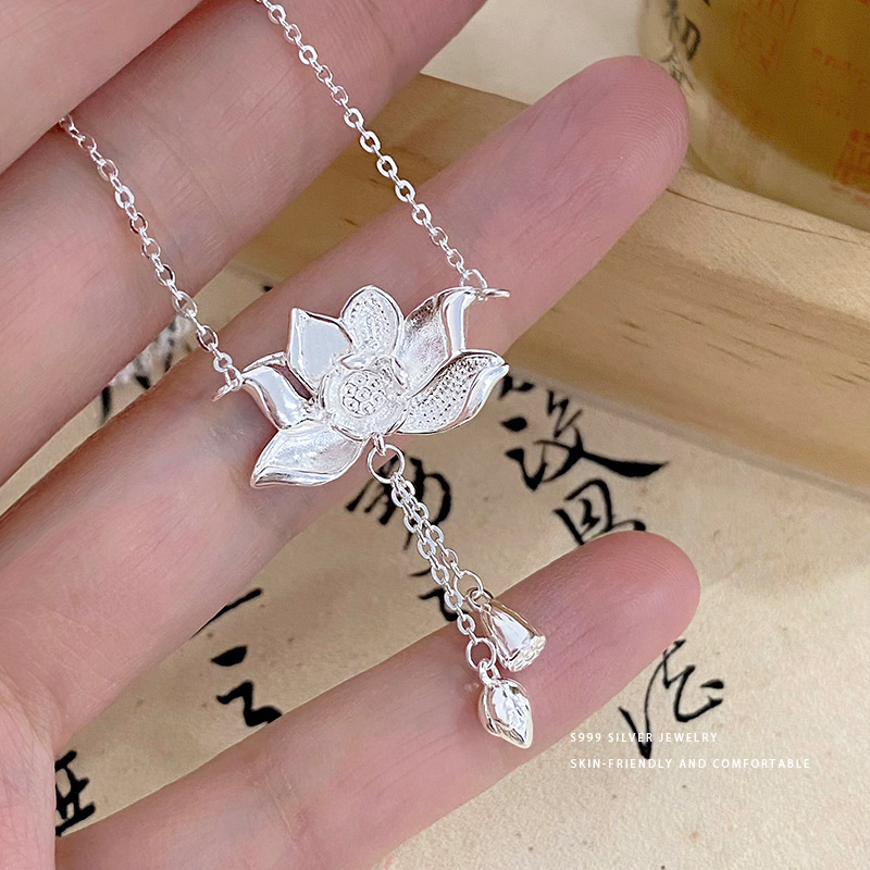 阿宝999纯银项链足银两世欢莲