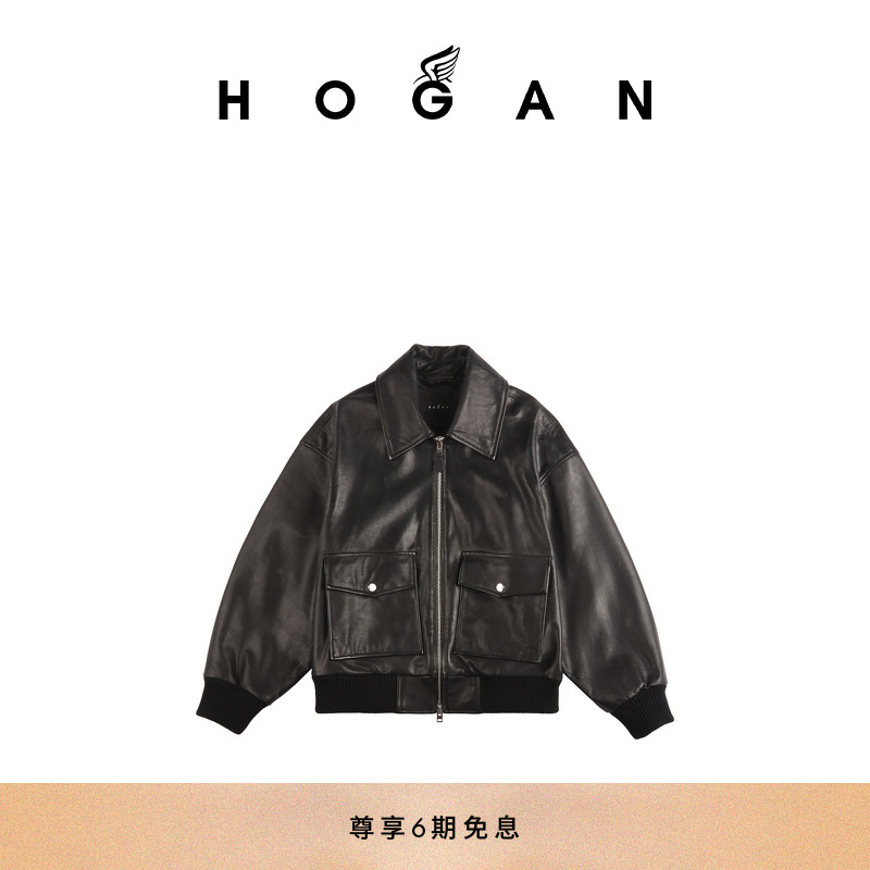 HOGAN女装春夏系列Pelle系列皮革飞行员夹克宽松舒适短外套