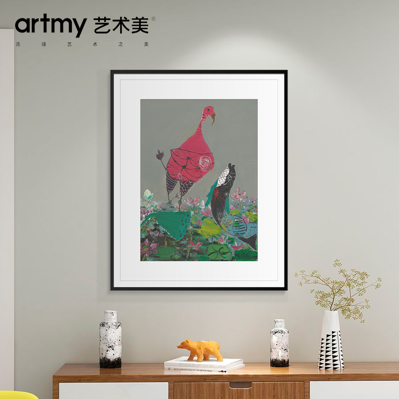 陈德君 新中式客厅装饰画古典背景墙画书房荷花锦鲤鱼花鸟挂画图片