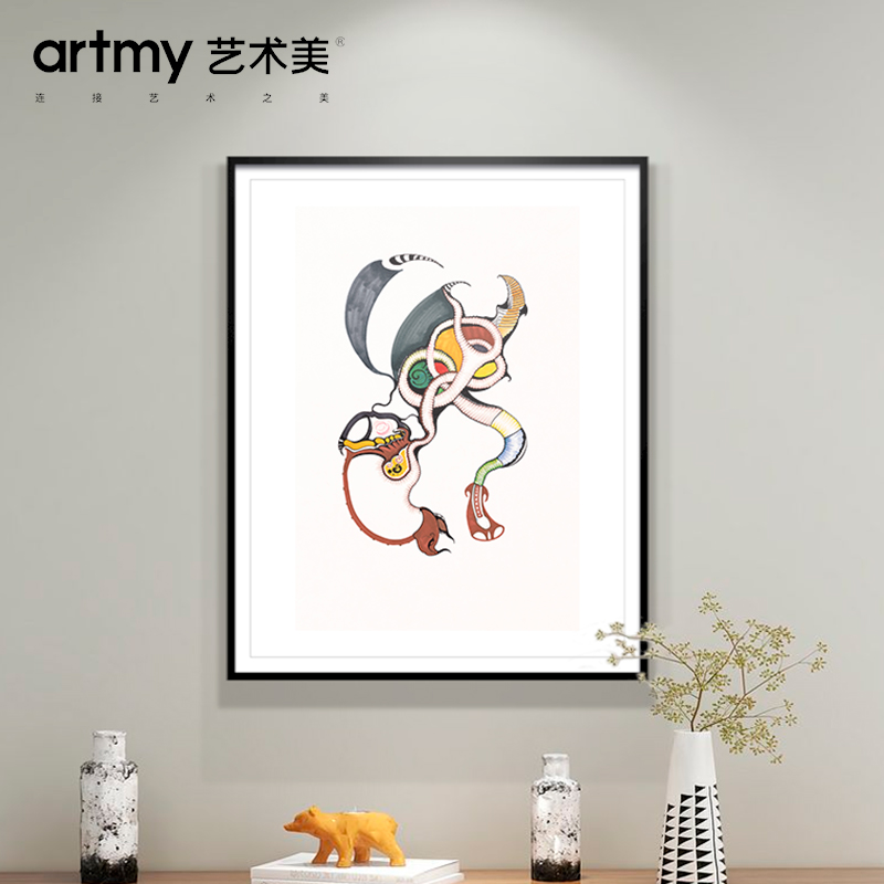 麦平 现代简约装饰画抽象彩色线条人物艺术挂画客厅单联水墨画图片