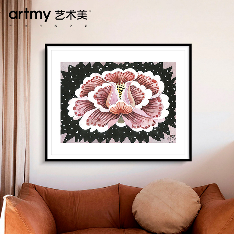 何蓉 现代牡丹植物花卉新中式轻奢玄关餐厅挂画客厅背景墙装饰画图片