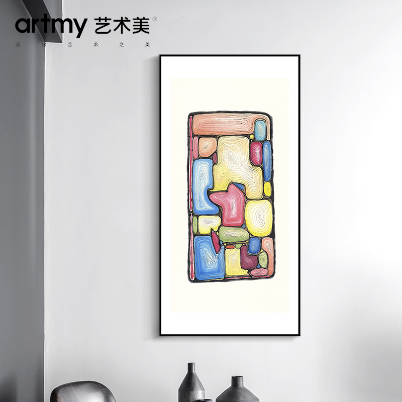 麦平 现代简约风格卧室背景墙挂画创意色块拼接抽象客厅装饰画图片
