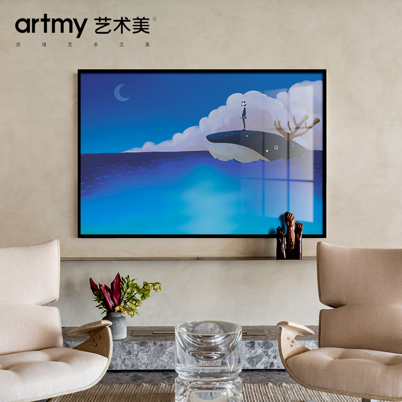 徐鸿儒 《孤独的履行》现代简约西装人物装饰画蓝色大海艺术挂画图片