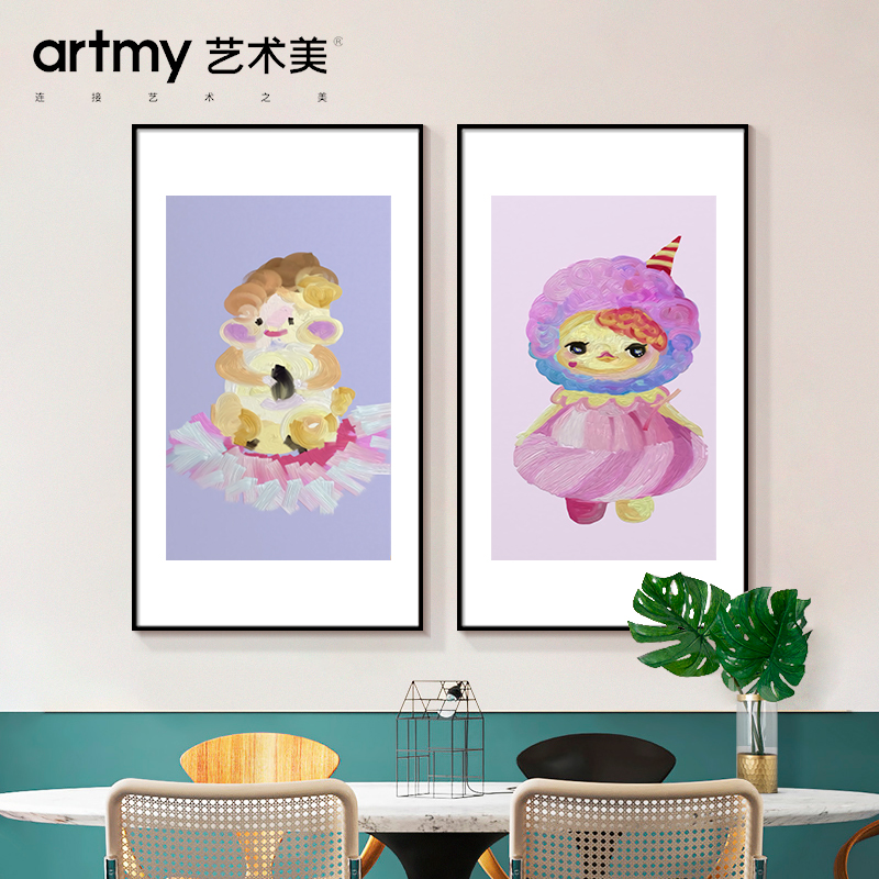 岳婷 儿童房装饰画卧室床头可爱女孩豚鼠房间挂画孩子粉红色壁画图片