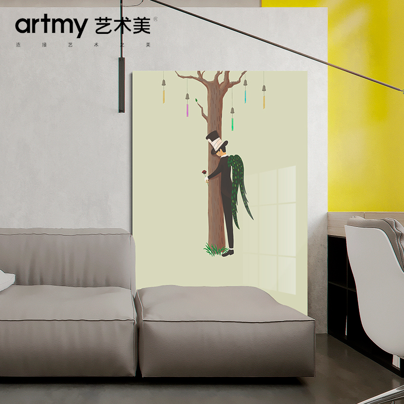徐鸿儒 《以叶织翅》现代简约绅士人物装饰画绿色翅膀艺术家挂画图片