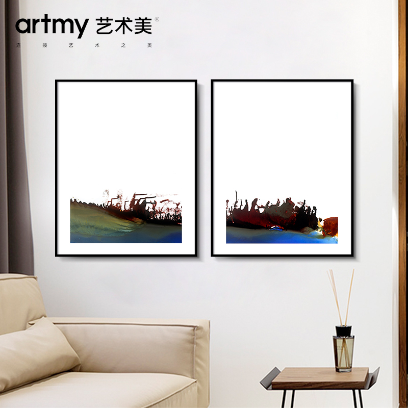王俊森 抽象油画玄关走廊装饰画黑蓝色轻奢入户现代挂画艺术壁画图片
