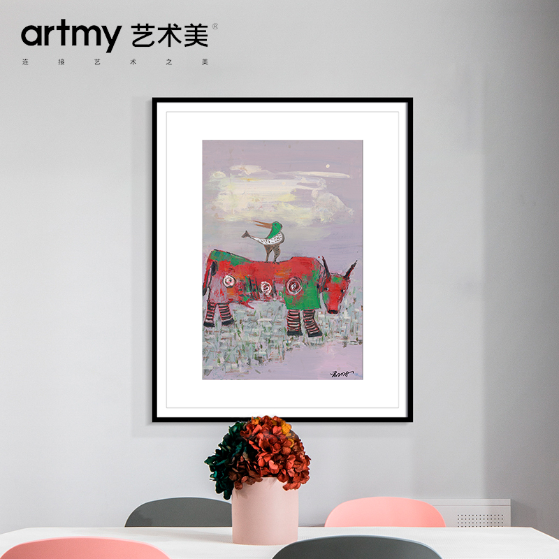 陈德君 纯手绘油画抽象牛动物图案装饰画新古典玄关壁画玄幻挂画图片