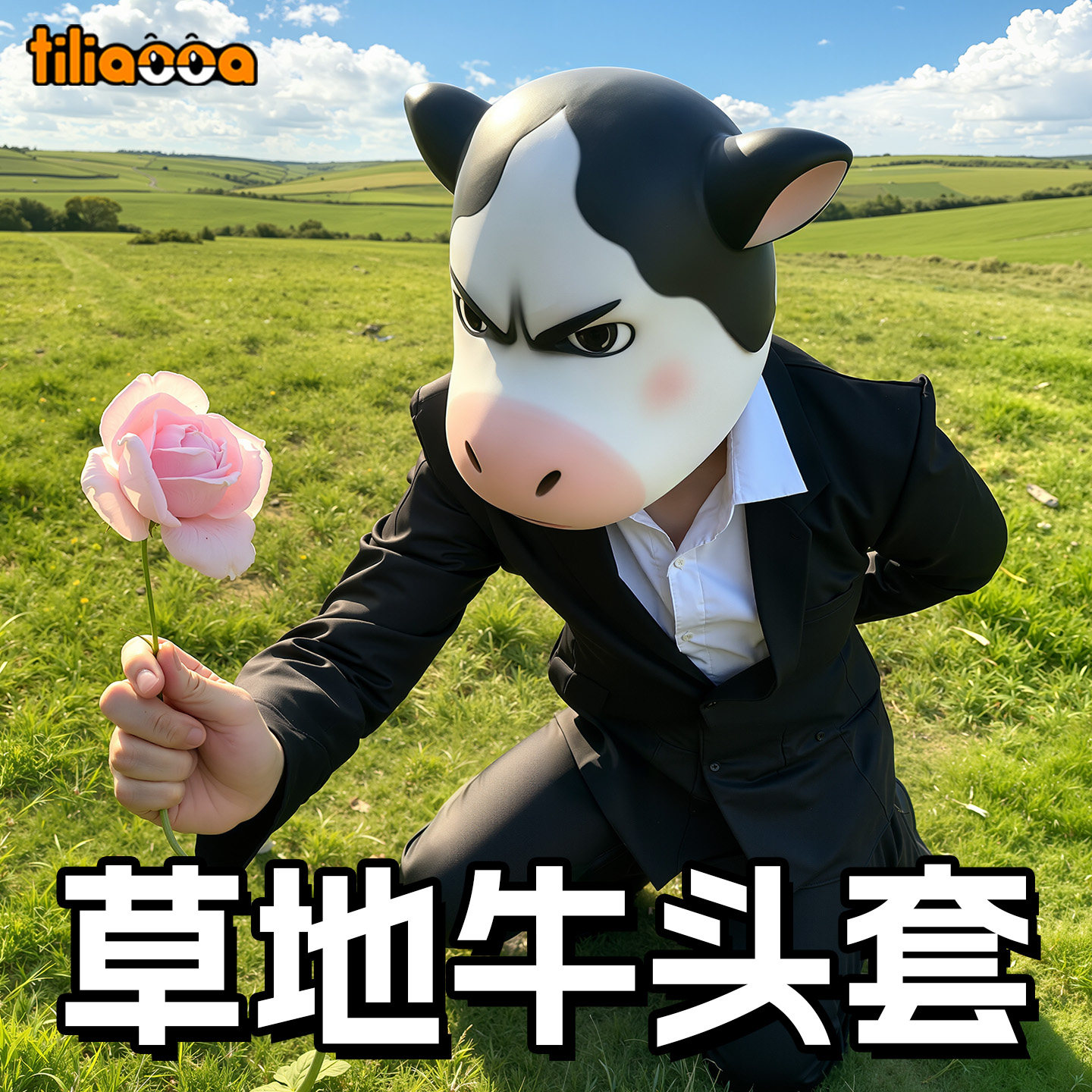 草地牛牛头套一比一还原可爱