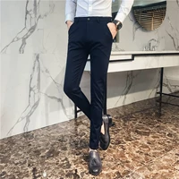 Quần thun mỏng Quần dài Hàn Quốc Slim Trend Sinh viên Thanh niên Quần chín Quần thun nhỏ phù hợp với quần - Suit phù hợp quần vải đen