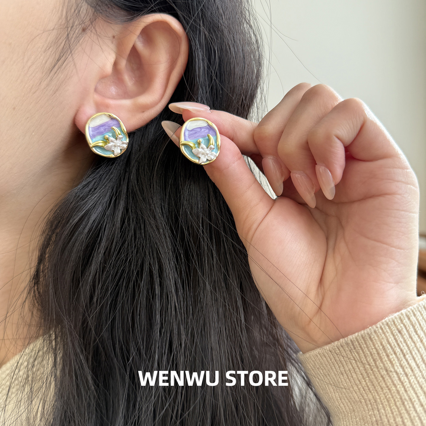 法式滴釉小众气质高级感冷淡风耳环女小巧简约时尚油画风花朵耳钉,饰品/流行首饰/时尚饰品新,耳环,淘宝优惠券,粉丝福利购,淘宝优惠卷