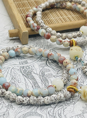 寿山石星月菩提双圈手链学生串珠