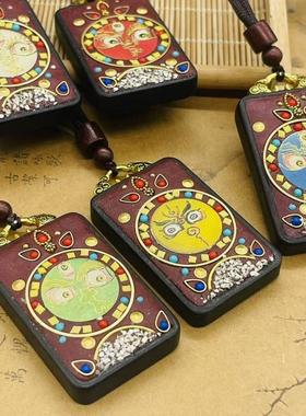 西藏手工镶嵌唐卡五路财神项吊坠