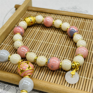 香灰琉璃手串香灰瓷彩瓷琉璃手链女北京民族特色兔儿爷配饰品礼品