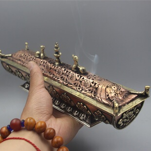香薰炉尼泊尔手工纯铜镂空西藏吉祥八宝大号复古卧香炉线香塔香炉
