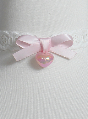 白粉色蝴蝶结爱心吊坠蕾丝项链choker颈饰少女甜美可爱锁骨链日系