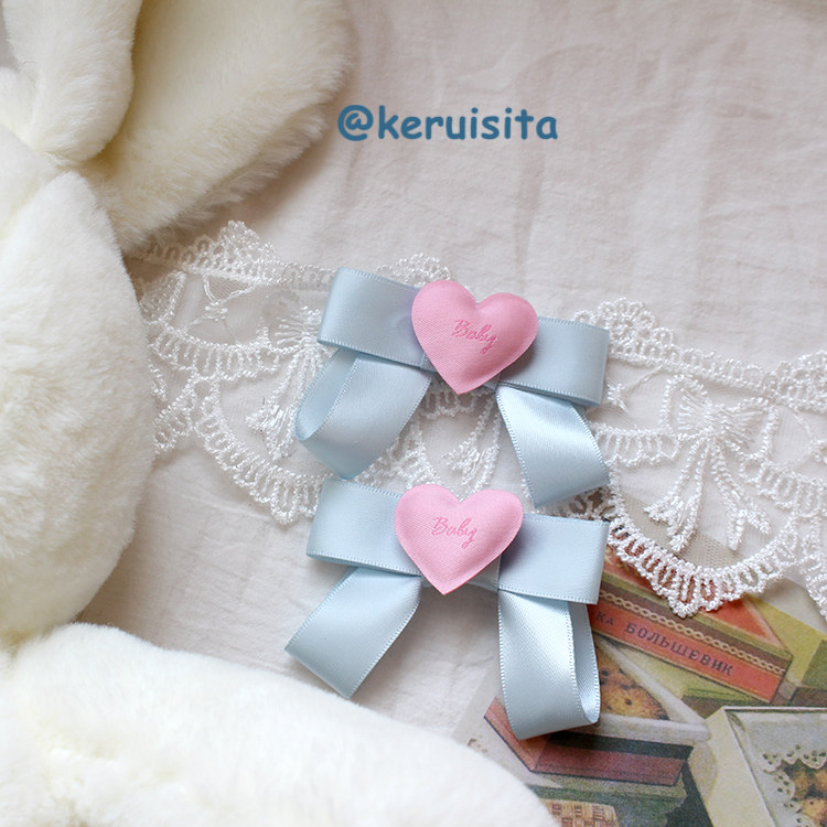 温柔粉蓝色/法式爱心发夹vintage古董芭蕾风蝴蝶结对夹少女感可爱