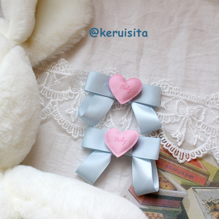 温柔粉蓝色 爱心发夹vintage古董芭蕾风蝴蝶结对夹少女感可爱 法式