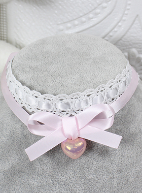 甜美少女蝴蝶结爱心Lolita粉白蕾丝叠戴双层锁骨链项链项圈choker