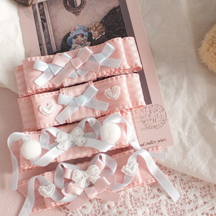 翩然/法式Lolita洛丽塔原创手作发夹边夹头饰 胸针粉蓝蝴蝶结小物