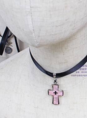 黑色缎带丝带锁骨链项链十字架y2k辣妹风废土chocker短款气质小众