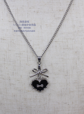 日系ins量产型复古vintage蝴蝶结爱心形项链不锈钢可爱小众miu系