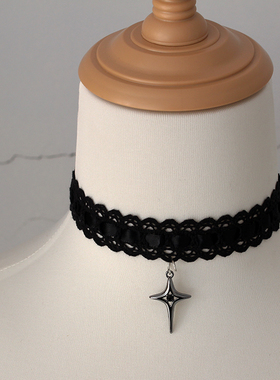 四芒星蕾丝锁骨链项链choker颈饰韩版Lolita性感巴洛克十字架颈环