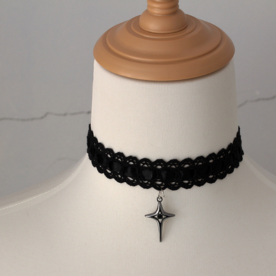 四芒星蕾丝锁骨链项链choker颈饰韩版Lolita性感巴洛克十字架颈环