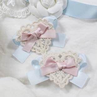 粉蓝 蝴蝶结蕾丝发夹发卡胸针别针lolita可爱心少女 温柔复古法式