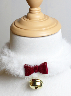 毛绒项圈choker圣诞节项链锁骨链蝴蝶结少女礼物铃铛酒红仿水貂