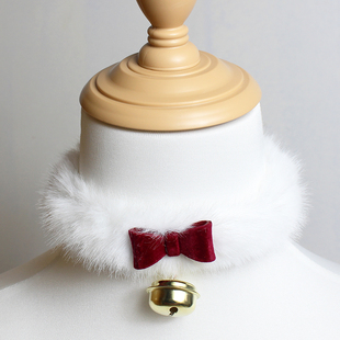 毛绒项圈choker圣诞节项链锁骨链蝴蝶结少女礼物铃铛酒红仿水貂