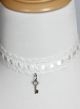 钥匙形蕾丝花边choker白蓝黑粉项链锁骨链颈饰项圈甜美可爱Lolita