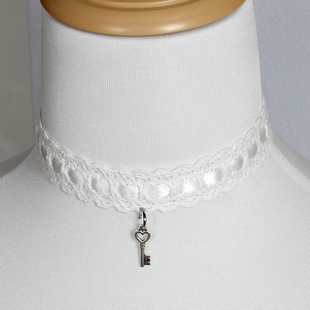 钥匙形蕾丝花边choker白蓝黑粉项链锁骨链颈饰项圈甜美可爱Lolita