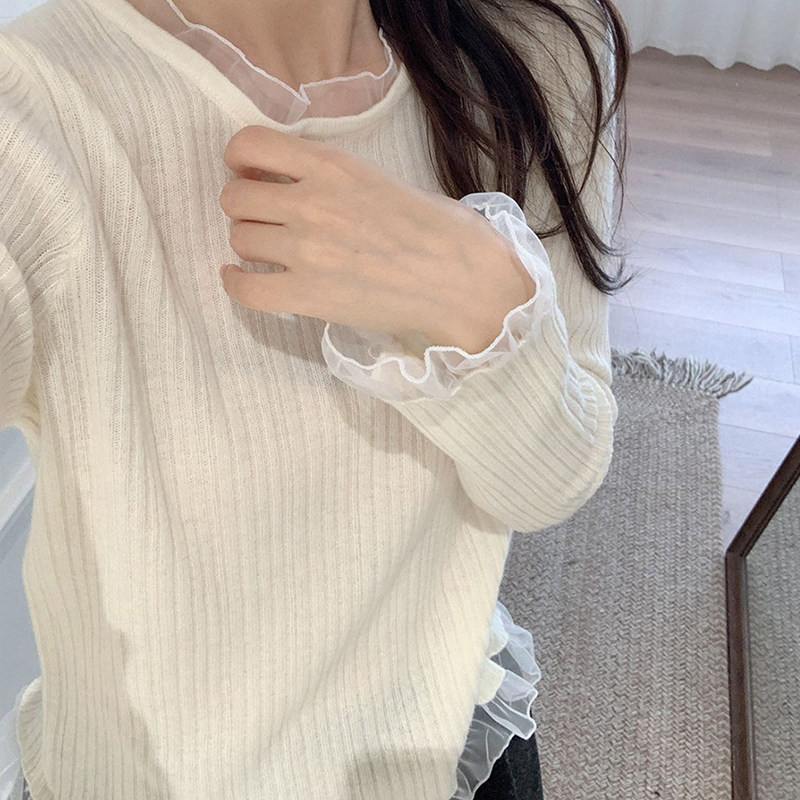 绝美漂亮蕾丝针织衫内搭长袖上衣