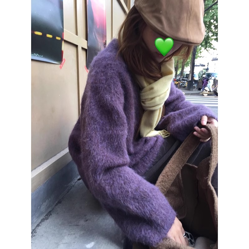 马海毛毛衣软糯针织羊毛开衫上衣