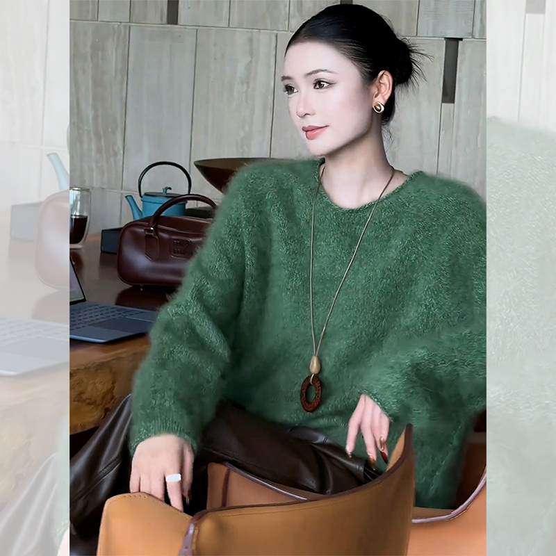 马海毛v领软糯毛衣宽松针织衫厚