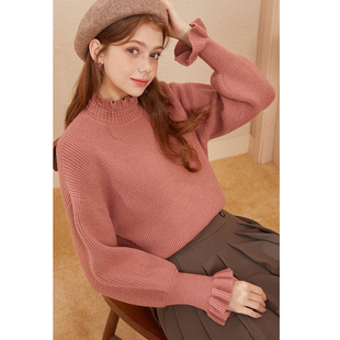 法式粉色半高领毛衣女秋季2025年新款温柔复古慵懒针织衫内搭上衣