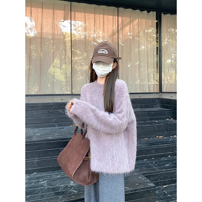 马海毛毛衣宽松软糯针织羊毛衫冬